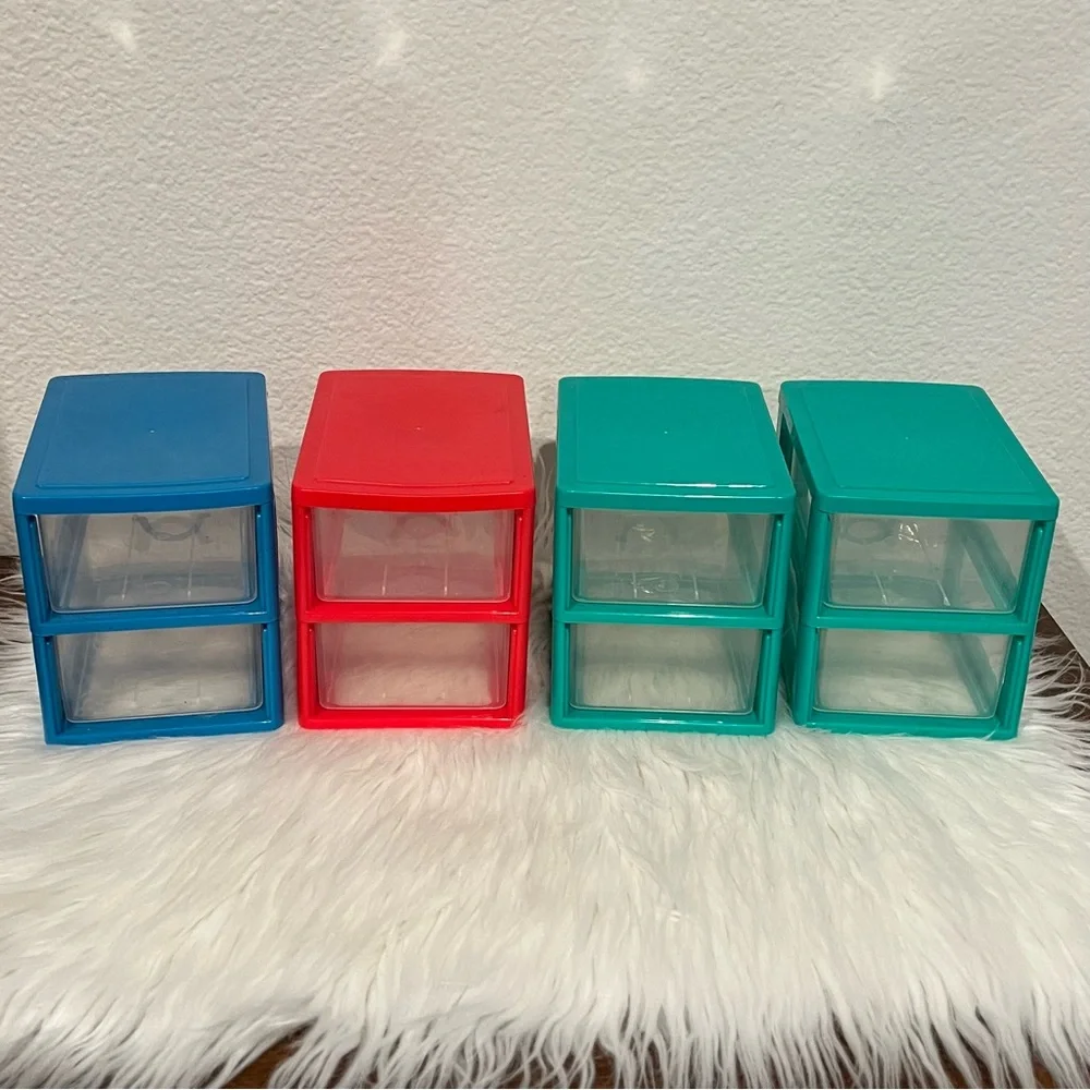Mini Stackable Clear 2-drawer Organizer Green Red Blue Frame